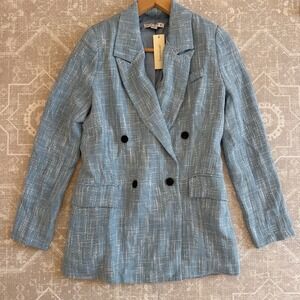 Francescas Blue Tweed Blazer Double Breasted Jacket Size S NWT $86